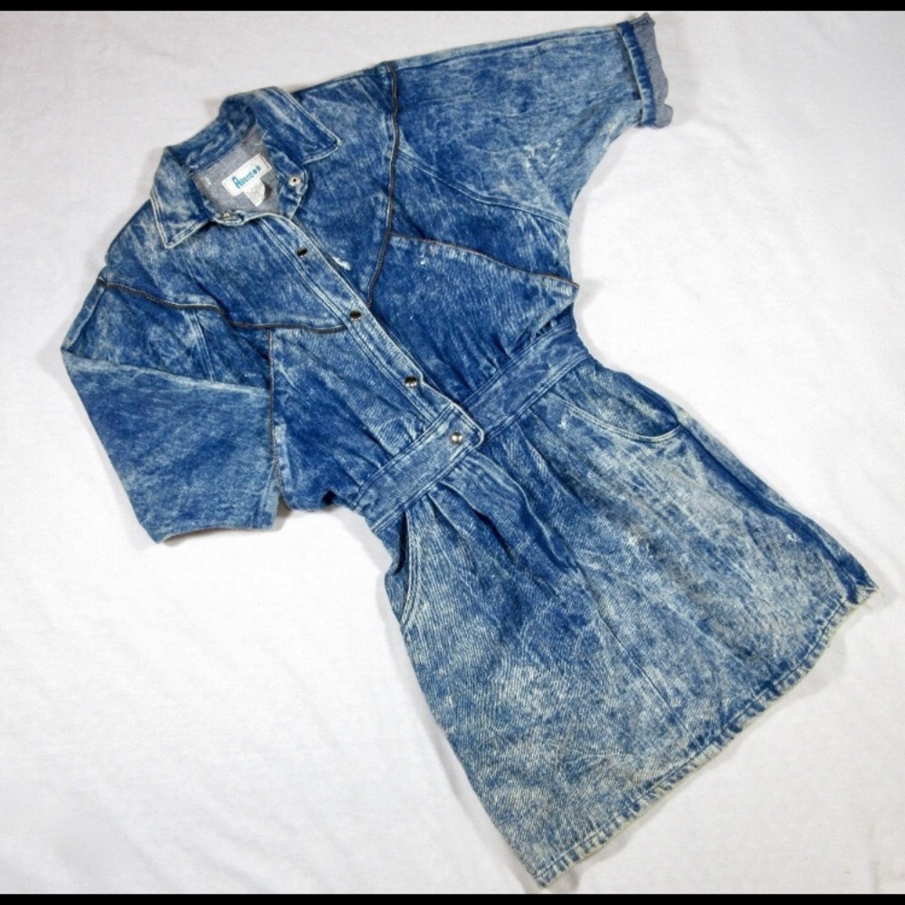 Vintage 1980s Denim Mini Dress, Sz M, Zipper Detai